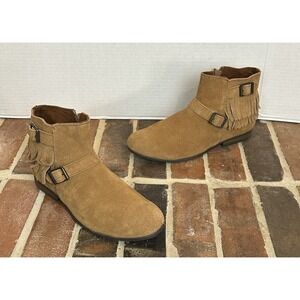 Minnetonka Rancho Double Fringe Suede Leather Ankle Booties Moccasins Women's 11